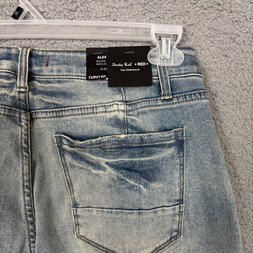 Smoke Rise Red Women's Wide Leg Jeans Distressed Grunge Curvy Fit 13/30 Blue NWT - Picture 8 of 12